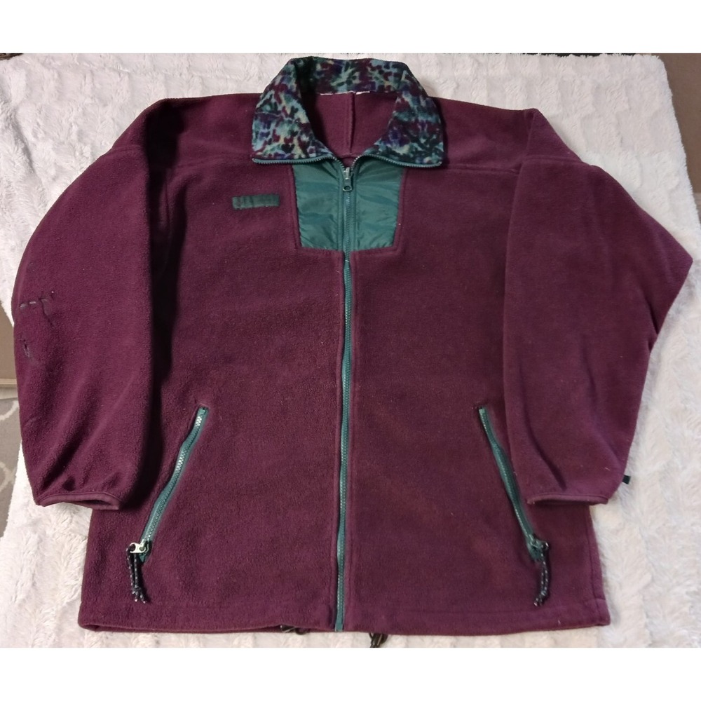 Vintage Columbia Fleece Zip Up Jacket Size Large Pine Green Burgundy Print